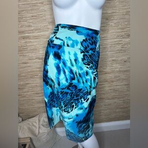 Vintage Blue Leopard Print Pencil Skirt